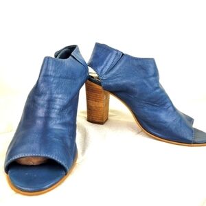 Steve Madden vintage denim blue leather mule peep toe sling back block heel 8